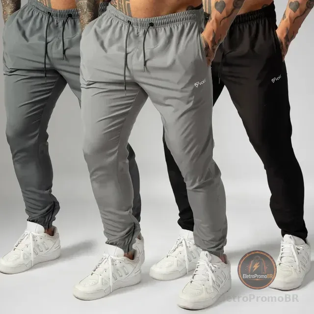Kit 3 Calças Jogger Masculinas De Tactel Com Elastano Ziper
