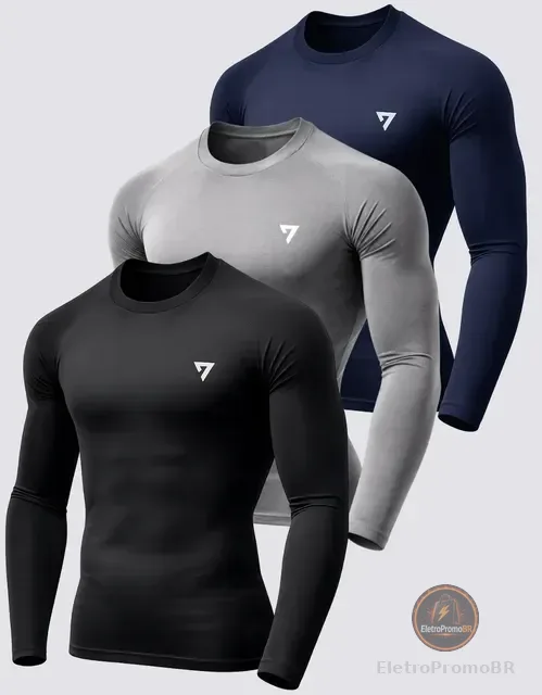 Kit 3 Camisetas Térmicas Masculina Segunda Pele Camisa Uv50-