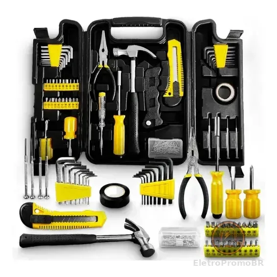 Kit Jogo De Ferramentas 200 Peças Com Maleta Resistente - Titanium Platina Amarelo/preto