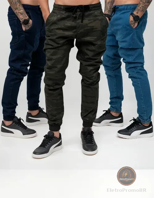 Kit 3 Calças Jogger Masculina Jeans Com Punho Elastico