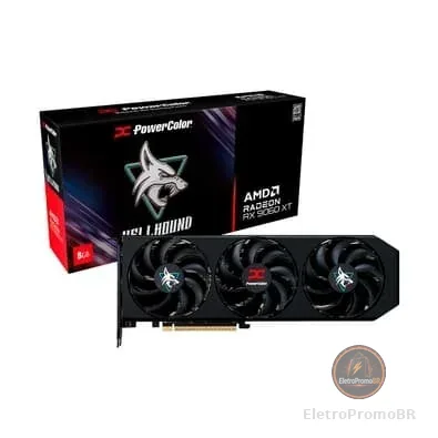 Placa de Vídeo PowerColor RX 9060 XT Hellhound AMD Radeon, 8GB, GDDR6, 128bits, Tripe Fan, OpenGL 4.6 - RX9060XT 8G-L/OC