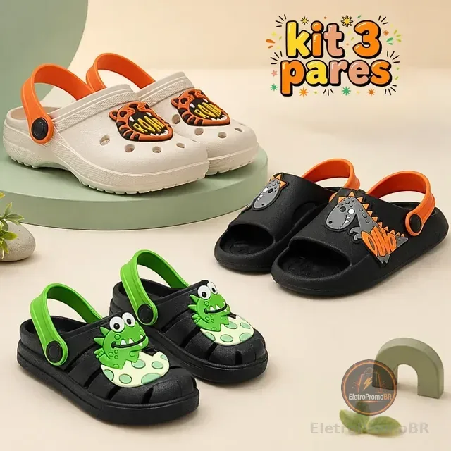 Kit 3 Pares Papete Infantil Menino Nuvem Sandália Conforto