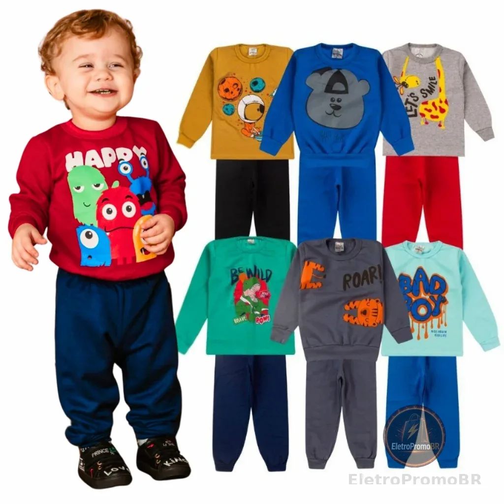 Kit 6 Peças Moletom Infantil Menino Conjunto 1 ao 14 Masculino Inverno Manga Longa