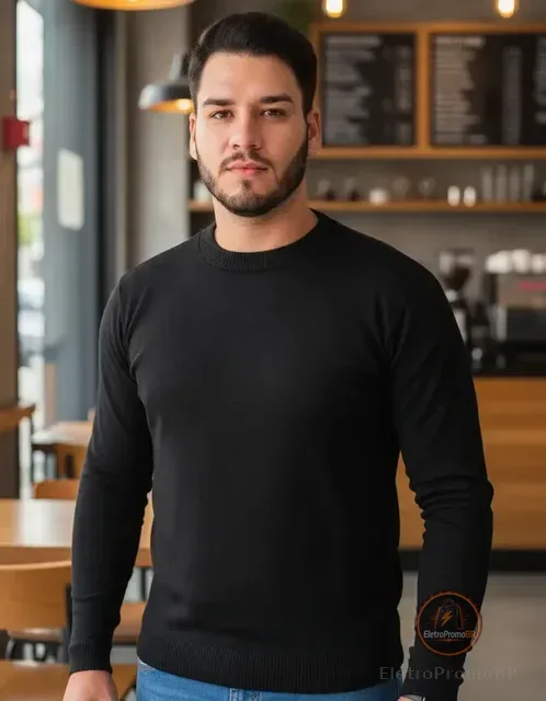 Blusa De Frio Suéter Masculino Lã Tricot Malha Grossa Casual