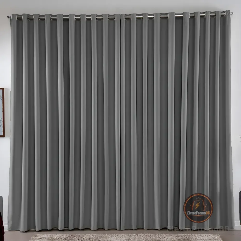 Cortina 3,00x2,50 Metros Blackout Blecaute Cinza Corta Luz Em Tecido Grosso Para Quarto E Sala Casa Laura Enxovais