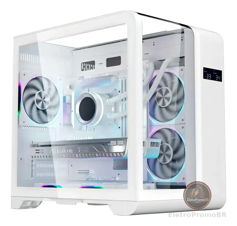 Mid tower Gamer Branco K-Mex Aquario CG-W8KI Cyberpunk c/ Display Digital