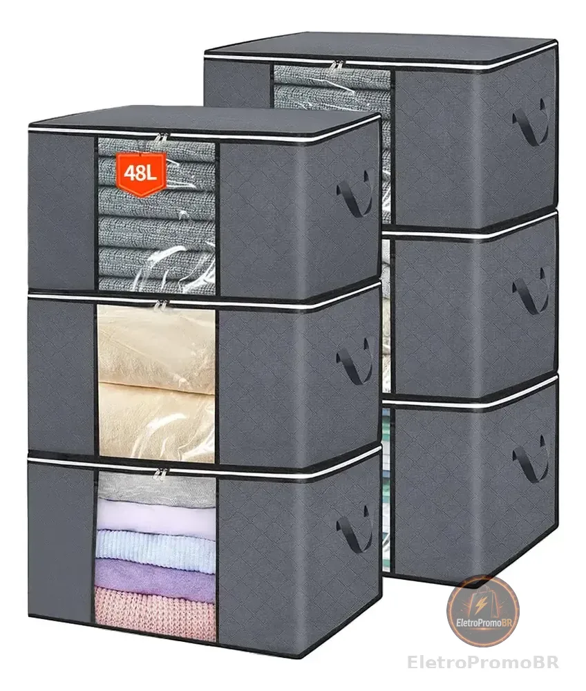 Kit6 Saco Organizador Dobrável Edredom Cobertor Multiuso Cinza-escuro