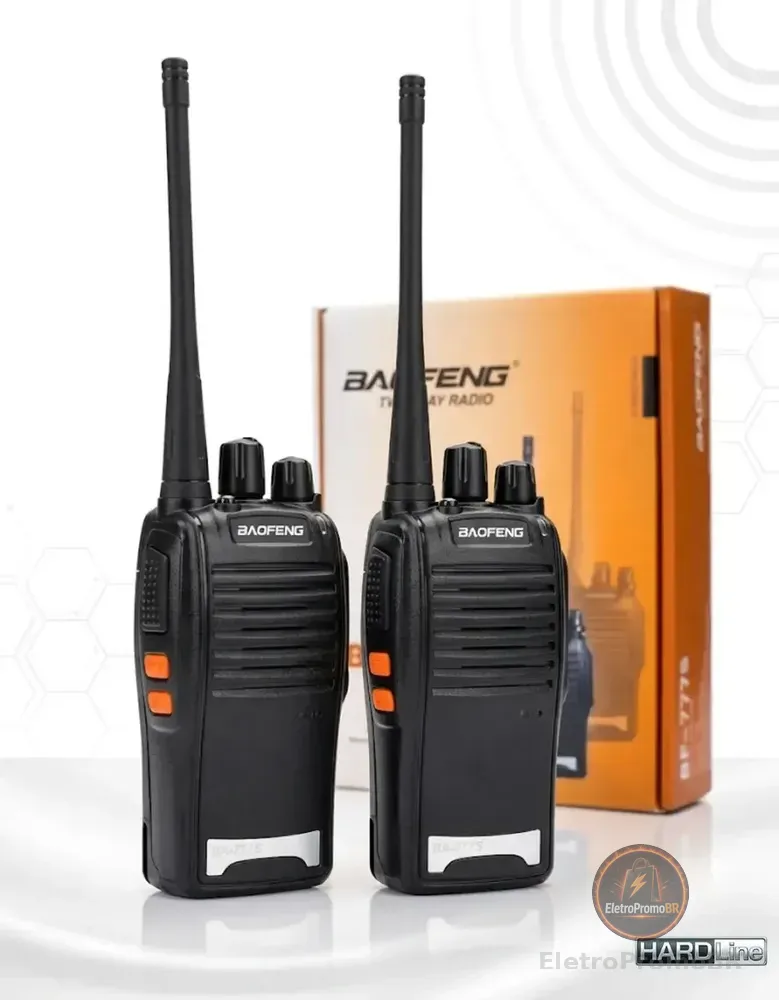 Kit 2 Rádio Comunicador Baofeng Walkie Talkie BF-777S Profissional 16 Canais 16ch 5W Longo Alcance Até 12km Preto - Hardline