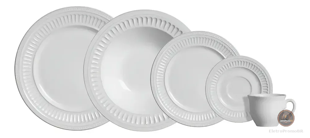Aparelho de Jantar 20 peças Branco Poppy de Cerâmica - Scalla Cerâmica