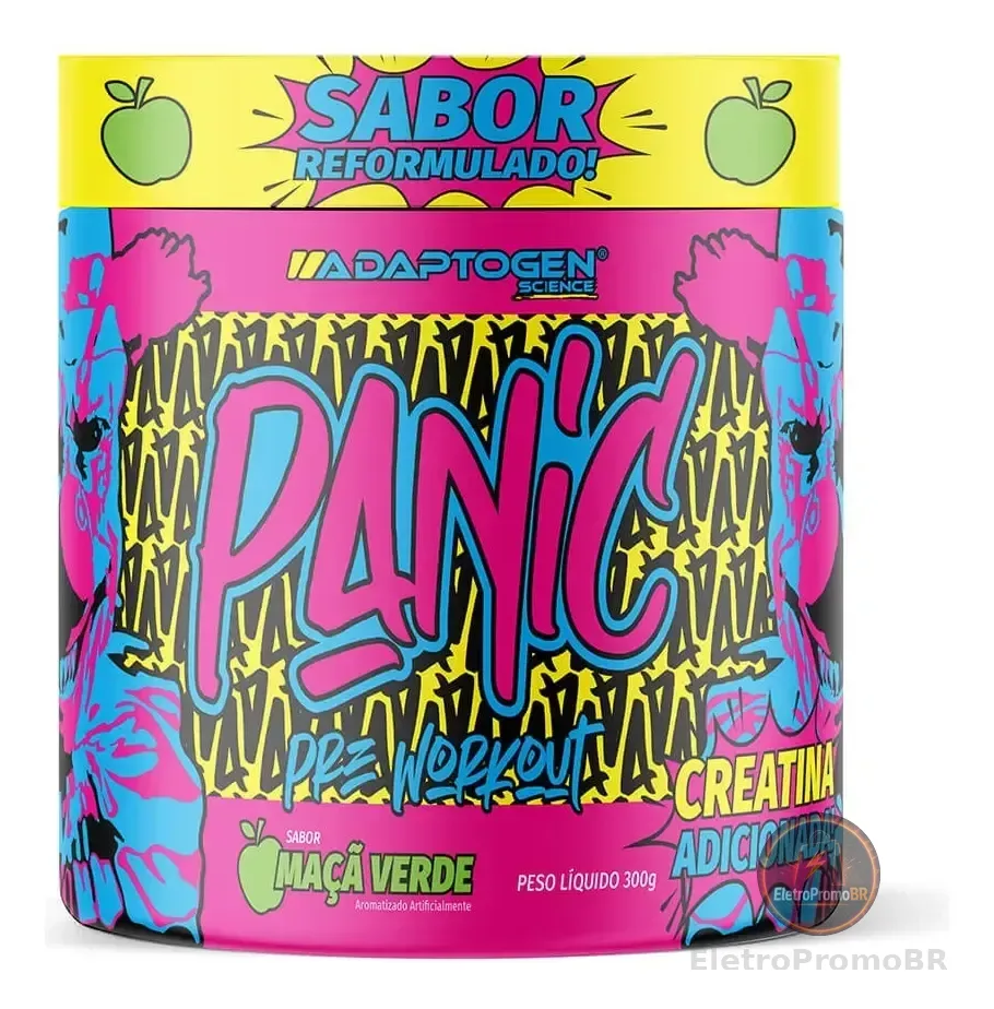 Suplemento Em Pó Adaptogen Science Panic Pré Treino com creatina Pote 300g Sabor Maçã Verde