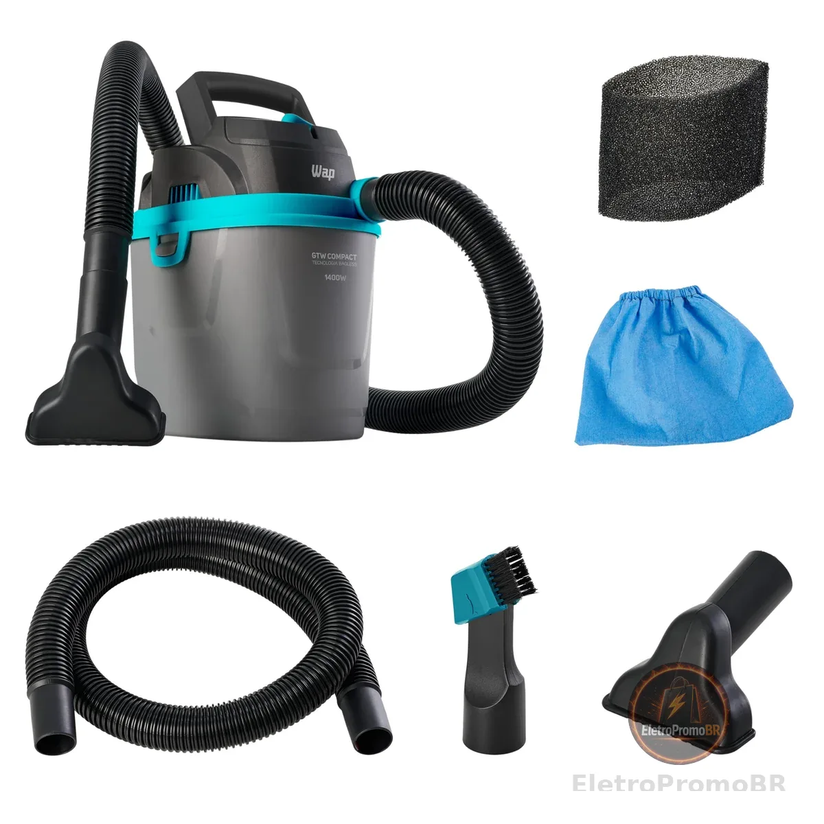 WAP Aspirador de Pó e Água Barril GTW COMPACT, Compacto, 5,5 Litros, com Filtro Lavável, 150mbar 1400W 127V