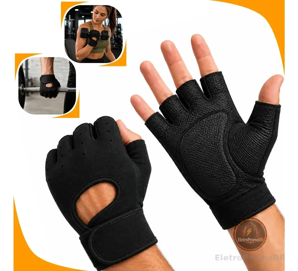 Luva Academia Musculação Crossfit Treino Unissex Ajustável Preto Tamanho Unico - P Ao Gg