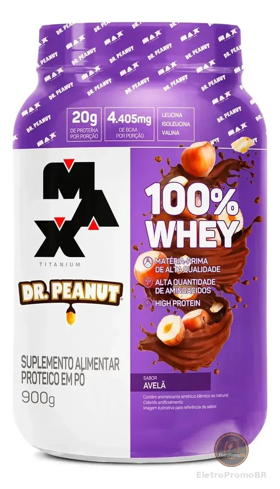 Whey Protein Dr. Peanut 100% Whey Concentrado 900g Max Titanium Sabor Avelã