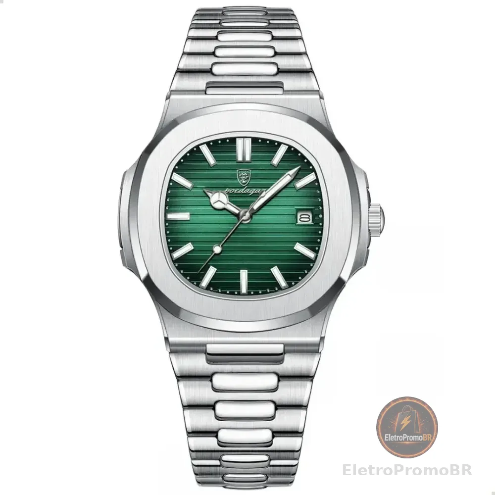 Poedagar Relógio Masculino Old Money Cor Da Correia Prateado Prateado Verde-escuro
