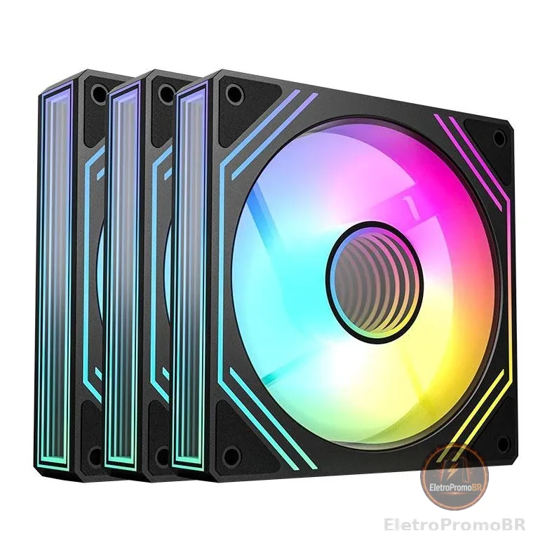 Kit Ventoinhas Acegeek Neon, ARGB, 3x120mm, Preto, AG-NEON3X1-BK