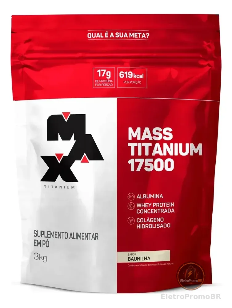 Hipercalórico Mass Titanium 17500 3kg - Max Titanium Sabor Baunilha