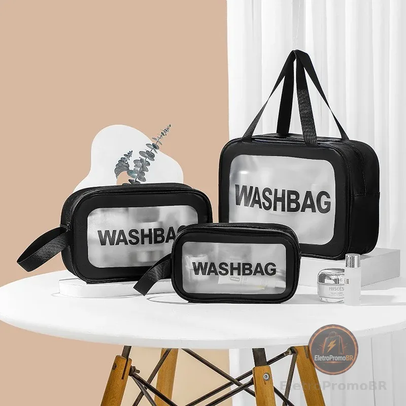 Kit 3 Necessaire Maquiagem Transparente WashBag A Prova De Água 332