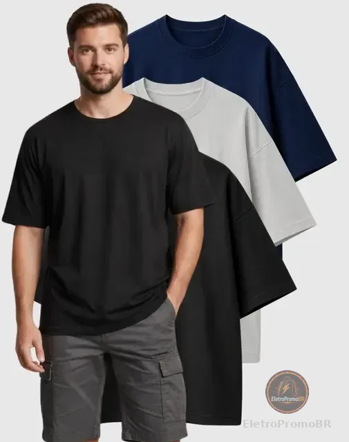 Kit Camisa Oversized Masculino Blusa Streetwear Algodão