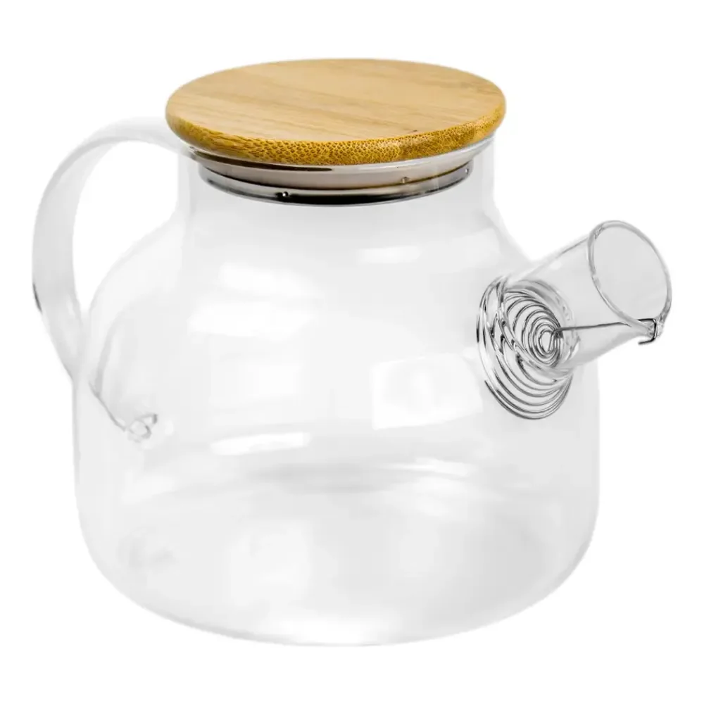 Chaleira Vidro Borossilicato 1l Tampa Bambu Chá Resistente Transparente