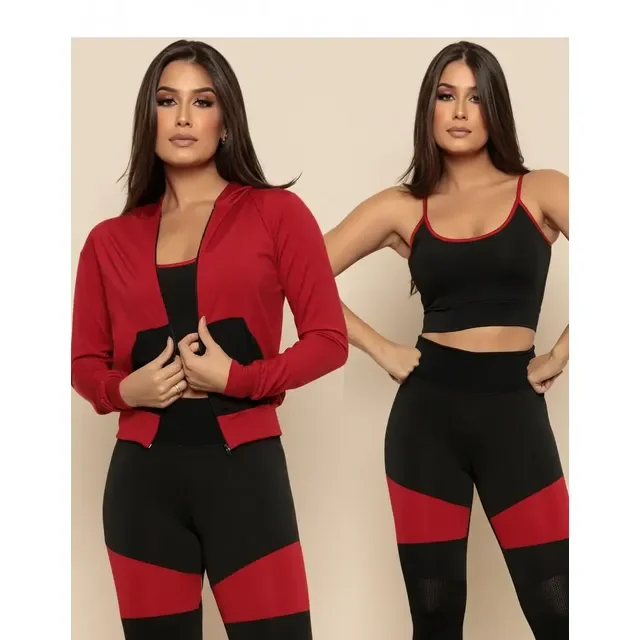Calça Top Blusa Fitness Conjunto Feminino Academia Kit3 Pçs