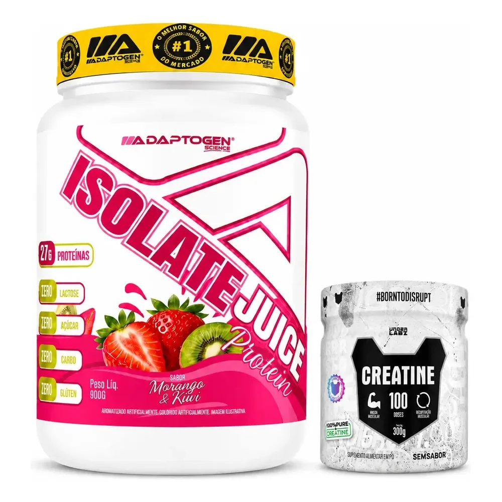 Kit Whey Isolado Adaptogen Morango & Kiwi + Creatina 300g Morango Com Kiwi