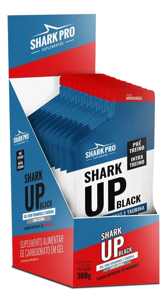 Gel De Carboidrato Shark Up Cafeína Taurina Eletrólito Sódio Gel Morango 10x30g