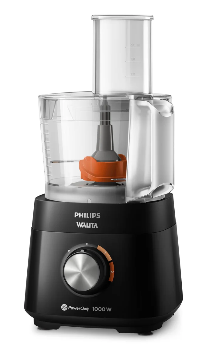 Philips Walita Multiprocessador PowerChop 1000, Preto, Copo com capacidade de 1,5 litros, Duas velocidades + pulsar, 6 acessórios, 1000W, 110V (HR7304/93)