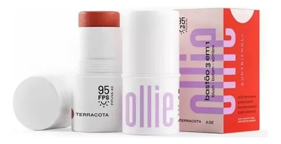 Ollie Bastão 3 Em 1 Terracota Fps 95 Blush, Batom E Sombra
