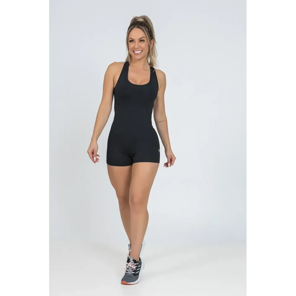 Macaquinho Fitness Academia Zero Transparencia Shorts Preto M