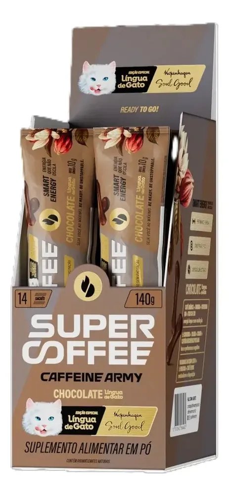 Cafeína Caffeine Army Supercoffee Classic Size em pó sabor Língua de gato x 144g