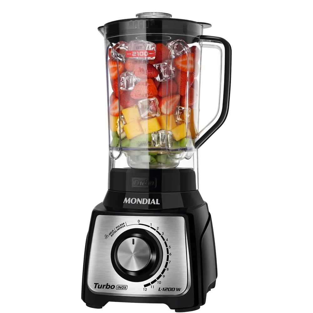 MONDIAL Liquidificador Turbo, Preto/Inox, 1200W, 110V - L-1200 BI