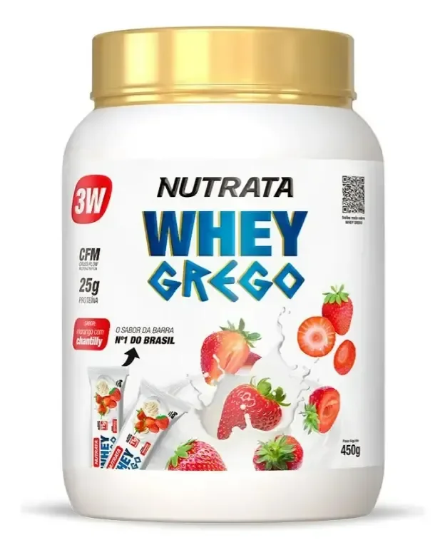 Whey Grego 3w Pote 450g Morango Com Chantilly Nutrata Morango Com Chantilly