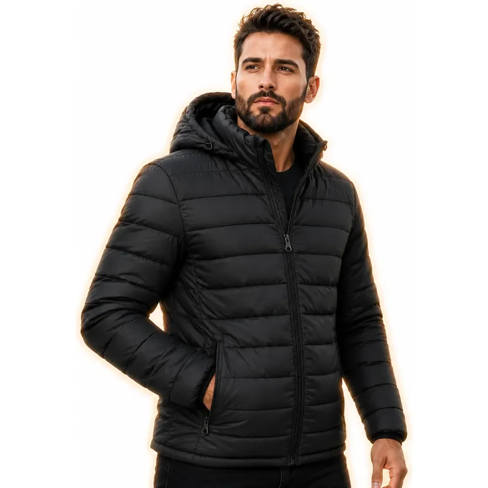 Jaqueta Bobojaco Puffer Masculina Térmica Inverno Capuz Preto P
