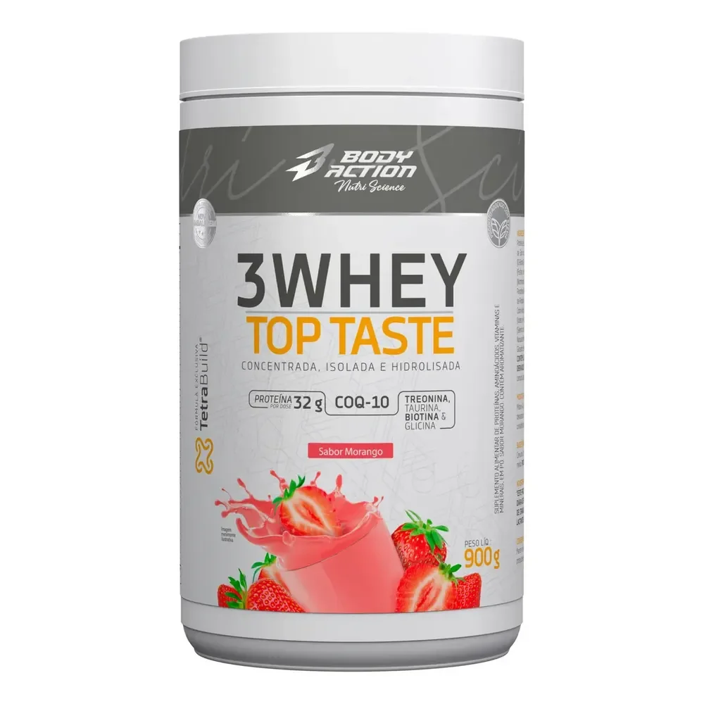 3 Whey Top Taste 900gr Bodyaction Sabor Morango