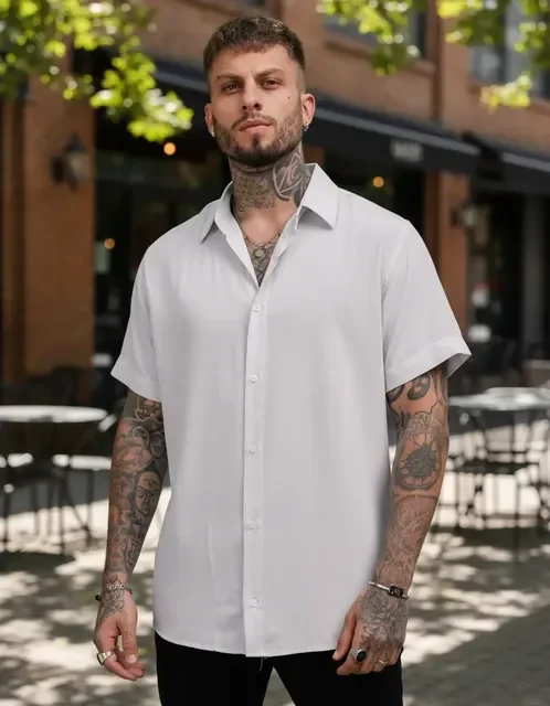 Camisa De Botão Masculina Manga Curta Social Verão Slim
