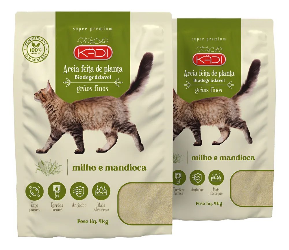 Kit 2un Areia Higiênica Gatos Grãos Finos Kadi 4kg + Brinde