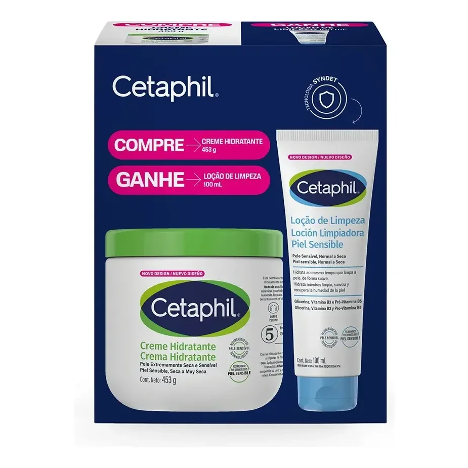 Kit Loção de limpeza 100ml e Creme Hidratante 453g Pele seca e Sensível Cetaphil