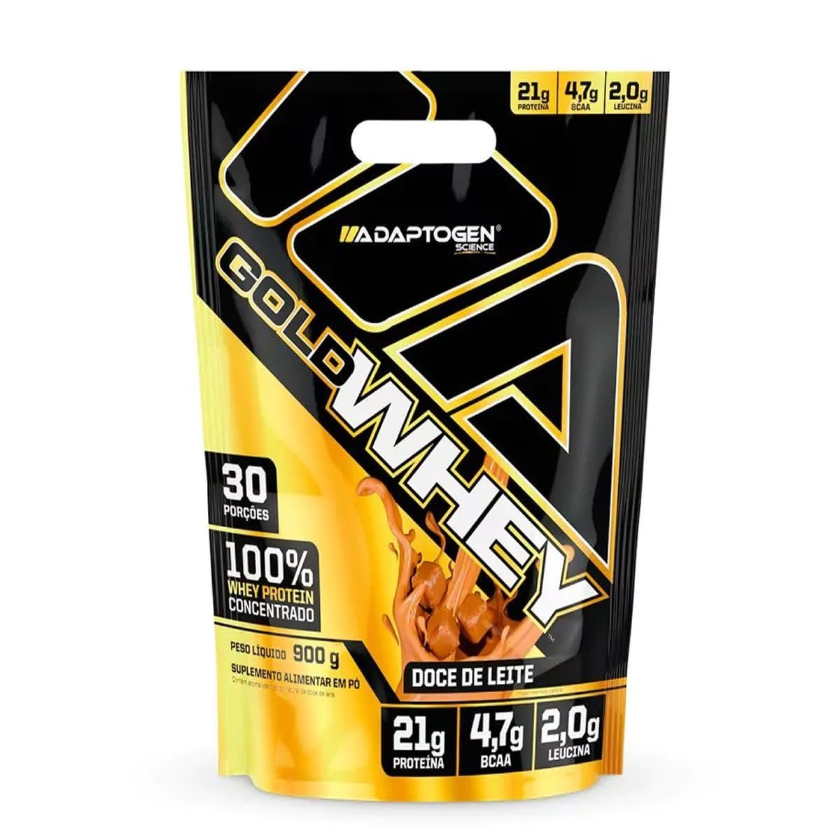 Gold Whey 900g Sabor: Doce de Leite Refil Adaptogen - Ganho de Massa Muscular Proteina Concentrada - Adaptogen
