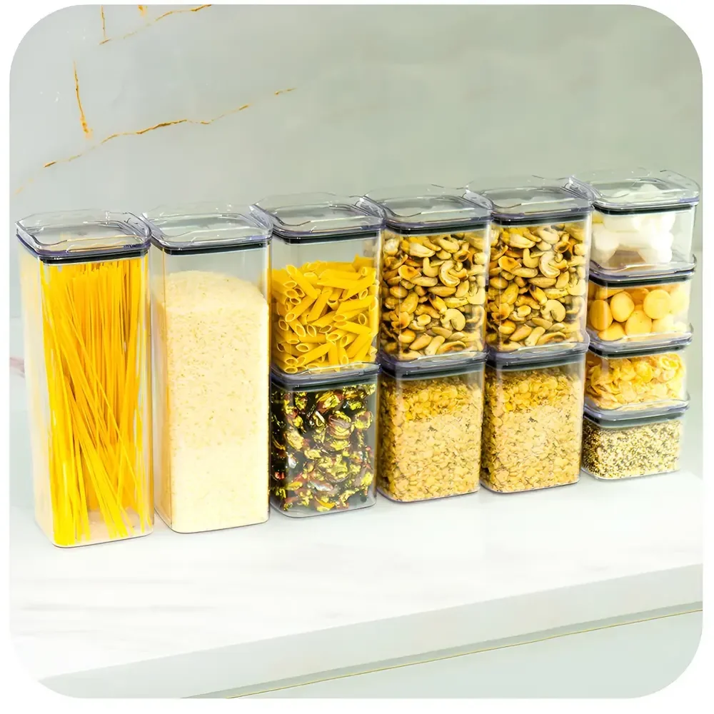Kit 12 Potes Herméticos Porta Mantimentos Quadrado Cozinha Cor Transparente