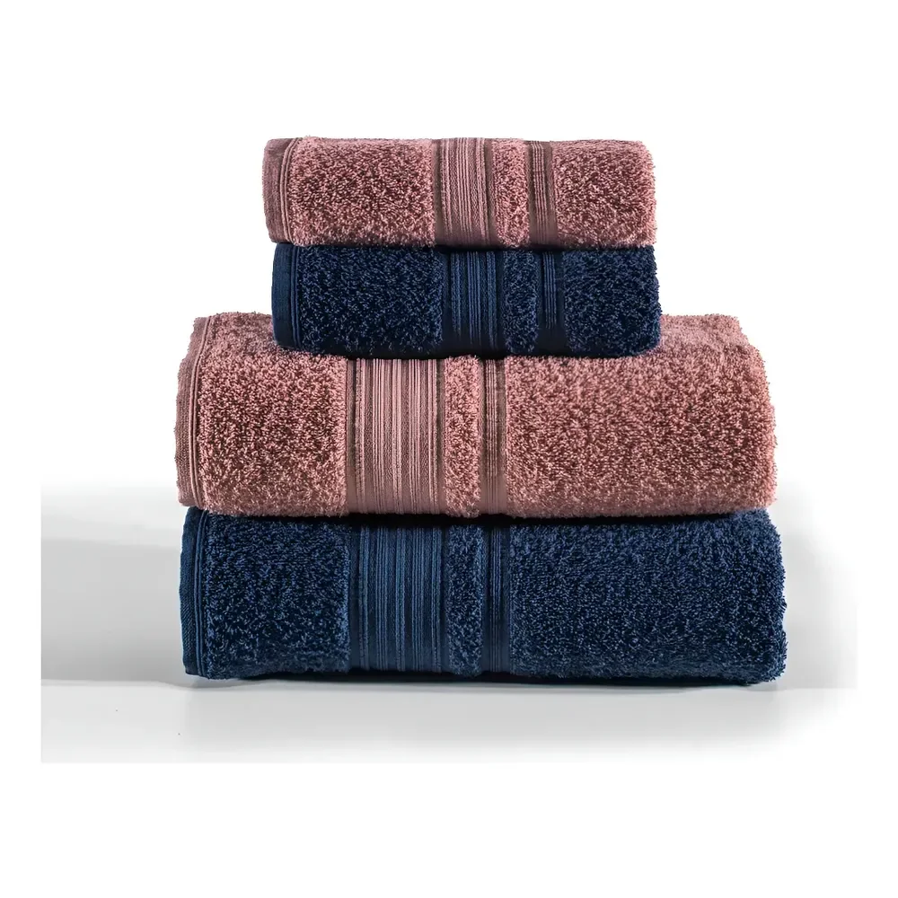 Jogo De Toalhas Altenburg Tóquio Banho 4 Roxo Mellow E Azul Deep Liso