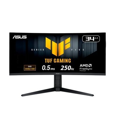 Monitor Gamer Curvo ASUS TUF 34", WQHD, 250Hz, 0.5ms, Fast VA, FreeSync Premium, Altura Ajustável, Som Integrado, Preto - VG34WQML5A