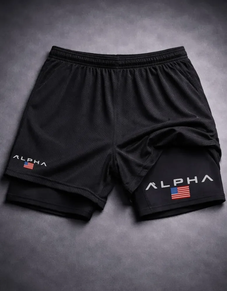 Short Dry Fit Compressão 2 Em 1 Academia Alpha Treino Gym Preto M