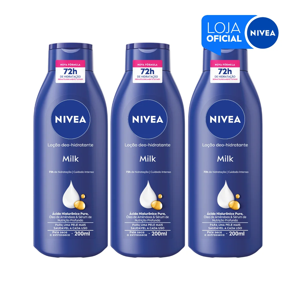 NIVEA Loção Hidratante Milk Pele Seca a Extrasseca 200ml - 3 Unidades