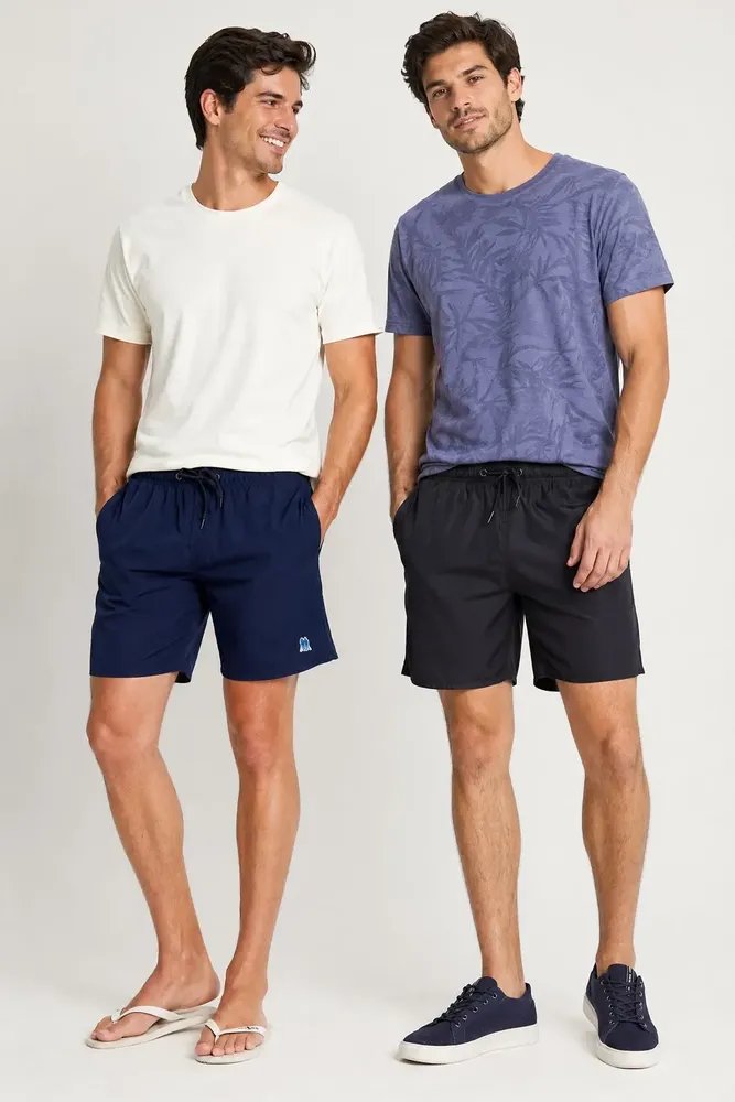 Kit 2 Shorts Vôlei Liso Polo Wear Sortido Azul / Preto Liso P