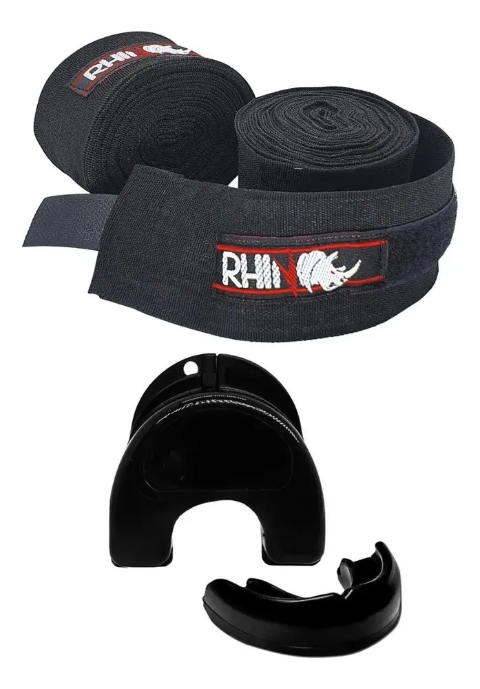 Kit Boxe Muaythai Protetor Bucal + Bandagem Pro Rhino 5m