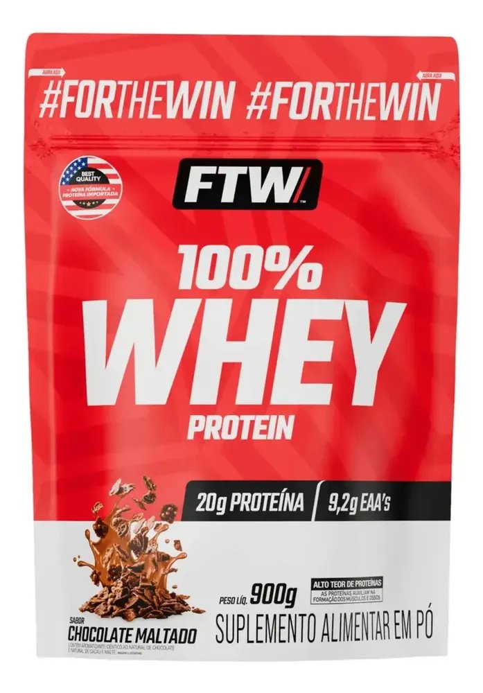 Whey Protein 100% Concentrado Refil 900g Sabor Chocolate Maltado - Ftw