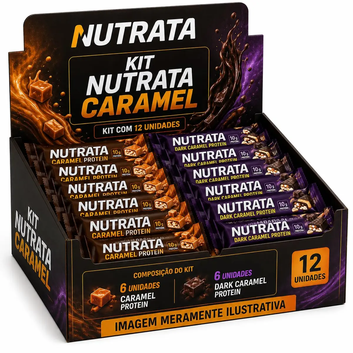 Kit Barra de Proteína Nutrata Caramel + Dark Caramel 12 Unidades de 40g