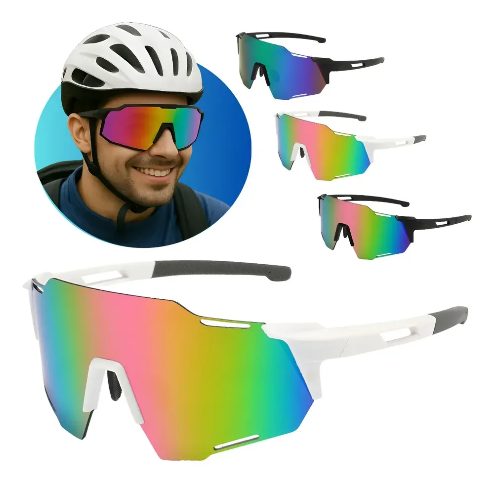Óculos De Sol Esportivo Corrida Ciclismo Bike Volei Tennis Espelahdo Branco C/ Lente Laranja