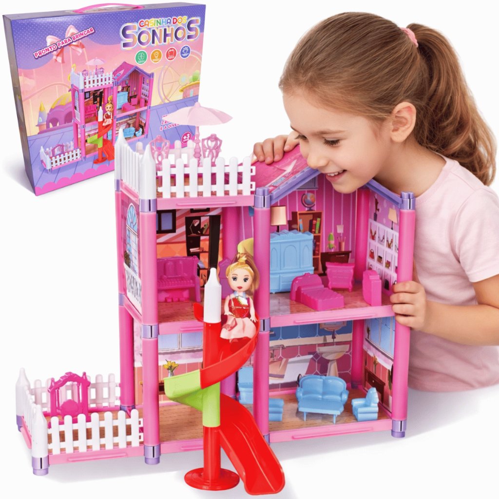 Casinha De Boneca Princesa Completa Moveis Escorregador