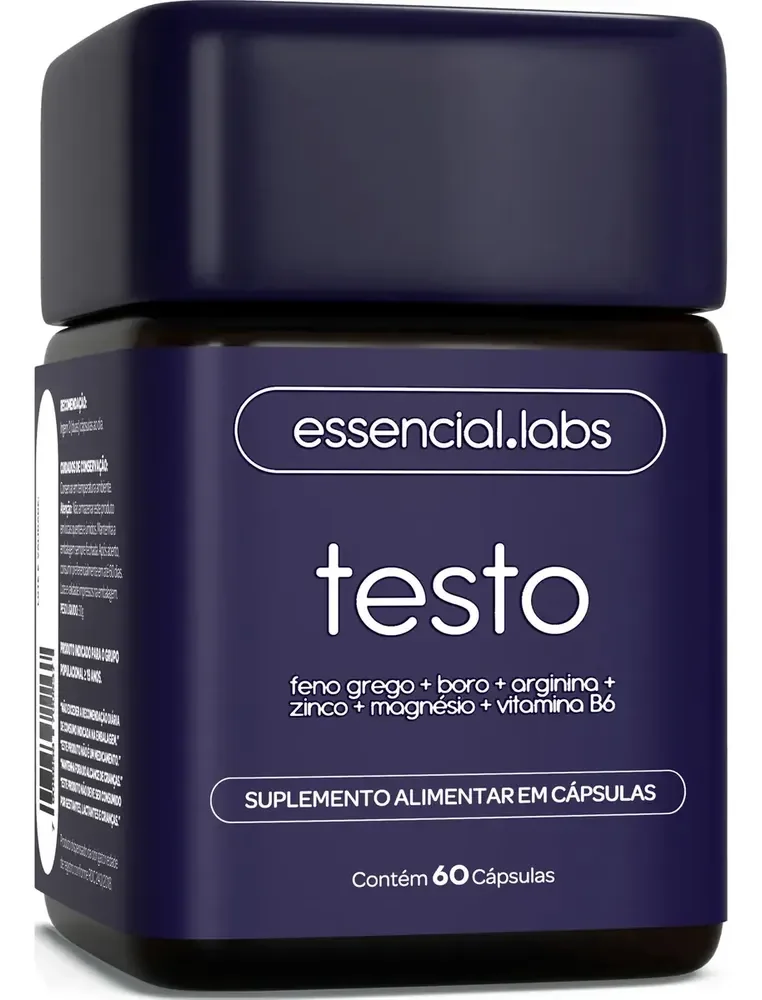 TESTO ESSENCIAL - Fórmula Exclusiva com Feno Grego + Boro + Arginina + ZMA + Vitamina B6 - Precursor Testo - 60 cápsulas
